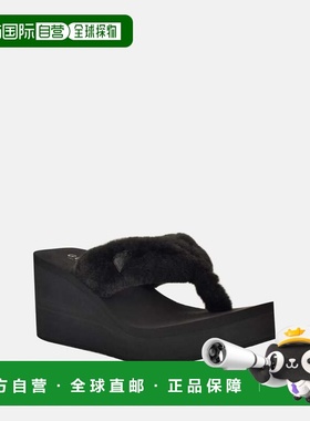 自营guessSabinn Faux-Fur Wedge Sandals - black 001 美国奥莱