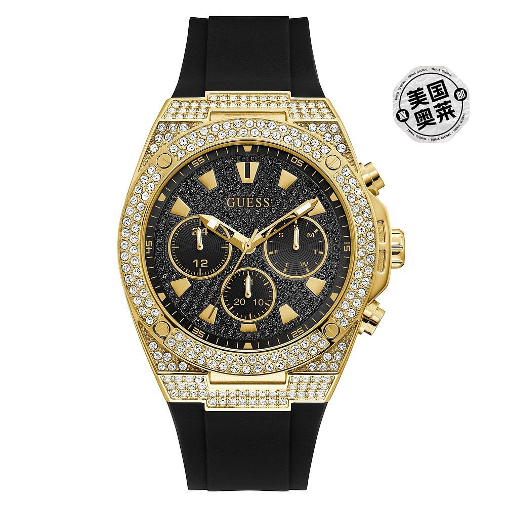 guess金色水钻多功能手表 - 银色/海军蓝 【美国奥莱】直发
