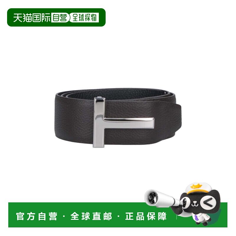 自营tom ford深棕色T图标锤击皮革腰带-棕色 美国奥莱直发皮带