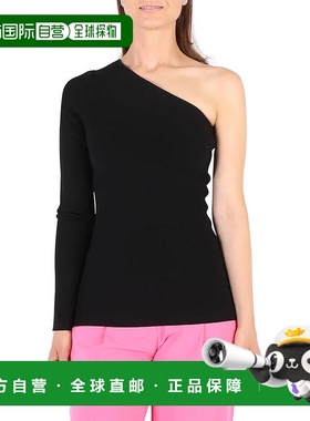 自营 victoria beckham维多利亚 贝克汉姆女士黑色单肩罗纹上衣-