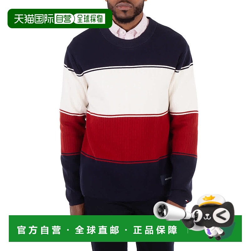 自营 Tommy Hilfiger拼色混合针织休闲跳线-沙漠风暴 美国奥莱直