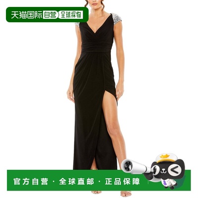 自营Mac Duggal Embellished Cap Sleeve Evening Gown - black