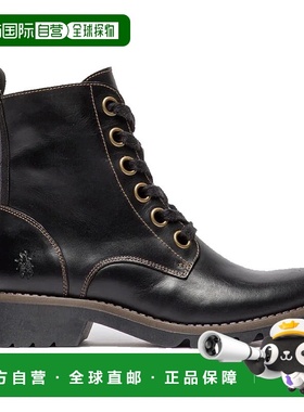 自营 Fly London女式黑色RAGI539休闲地毯皮革系带踝靴-黑色 美国