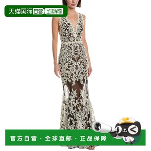 自营Marchesa Notte Sleeveless Deep V-Neck Embroidered Gown -