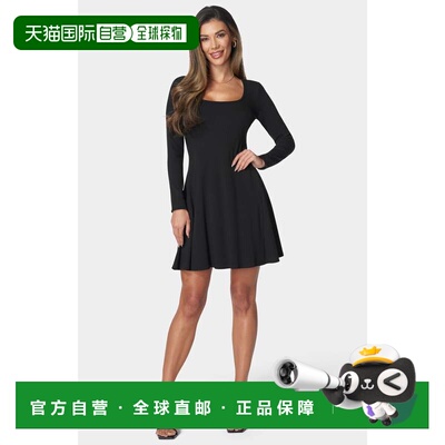 自营Bebe Women's Rib Long Sleeve Godet Dress - black 美国奥