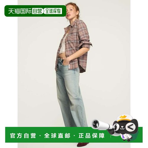 美国直邮自营Lucky Brand女款格纹纽扣衬衫-深粉色 美国奥莱直发