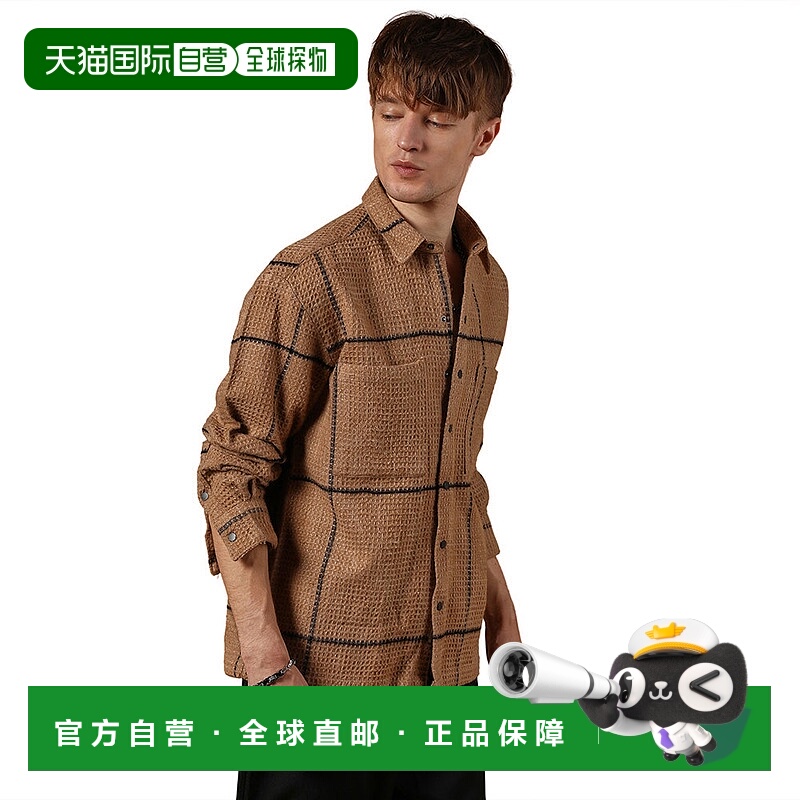 自营campus sutraMen's Ash Brown Graph-Check Waffle Overshirt