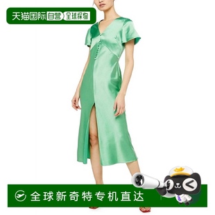 自營 Satin Green Cut Dress Bias Sleeve topshopAngel Midi