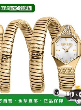 自营JUST CAVALLI Womens's Snake Watch, Gold Color Case, Silv