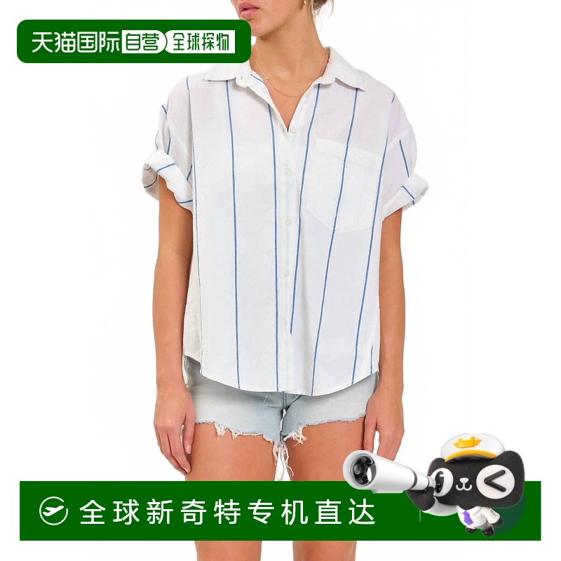 自营 daze男朋友纽扣短袖衬衫白色/蓝色-白色/蓝色 【美国奥莱】