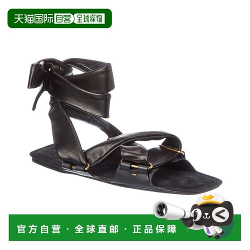自营KHAITE土壤绑扎皮革平底凉鞋-黑色 美国奥莱直发