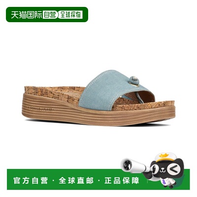 自营Donald Pliner Farrahspan Leather Wedge Sandal - blue 美