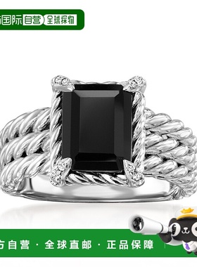 自营ross-simonsRoss Simons缟玛瑙3排戒指，纯银白色黄玉 美国奥