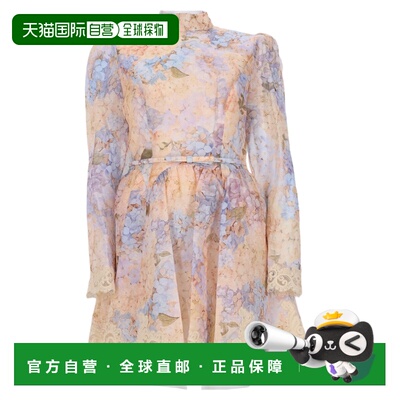 自营zimmermann迷你连衣裙，饰有花卉图案和蕾丝装饰-中性色 美国
