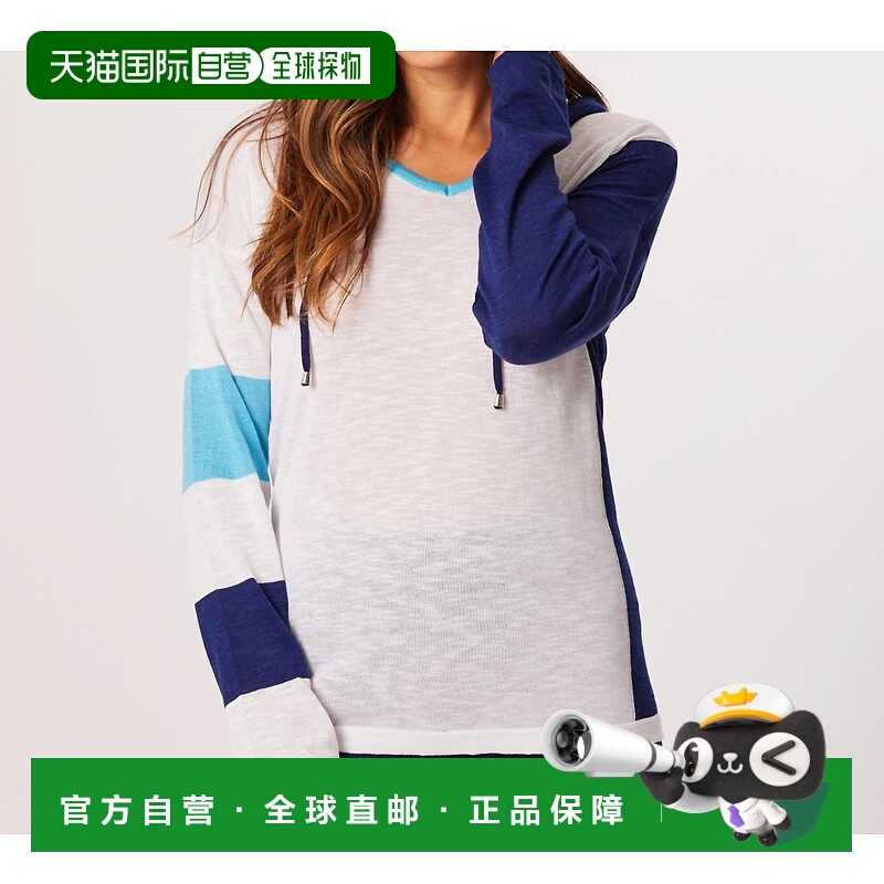 自营french kyssV-Neck Long Sleeve Hoodie In White/multi - wh