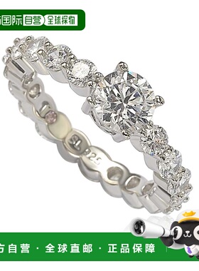 自营 Suzy Levian 纯银圆形切割立方氧化锆新娘永恒戒指 - 白色