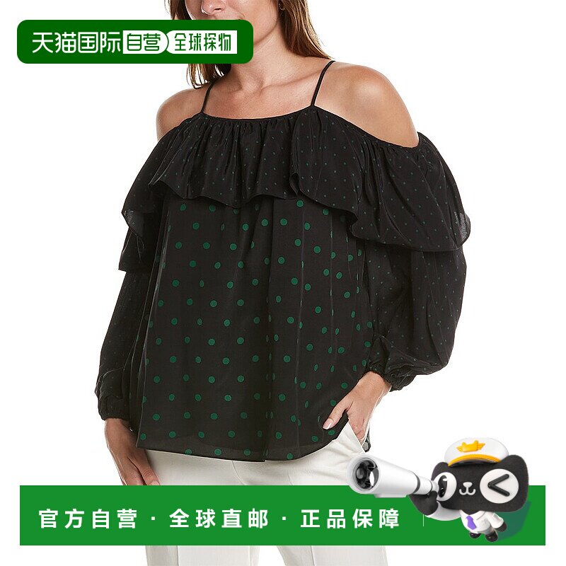 自营 Elie Tahari 露肩丝绸女式秋款衬衫 黑色 美国奥莱直发性感