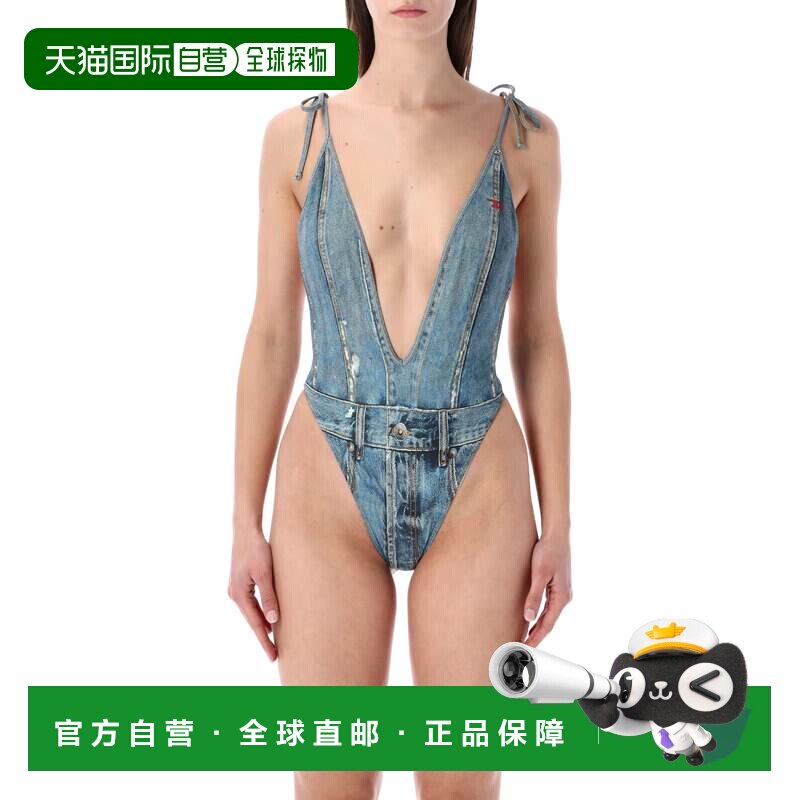 自营diesel回收牛仔布印花连体泳衣-中性色 美国奥莱直发