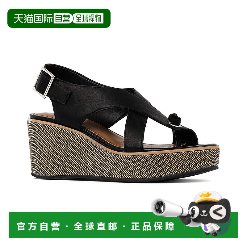 自营 Donald Pliner Alanee01 皮革露跟坡跟凉鞋 - 黑色 美国奥莱