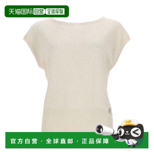 自营hernoLoose-Fitting Speckled Wide Neckline T-Shirt - whit