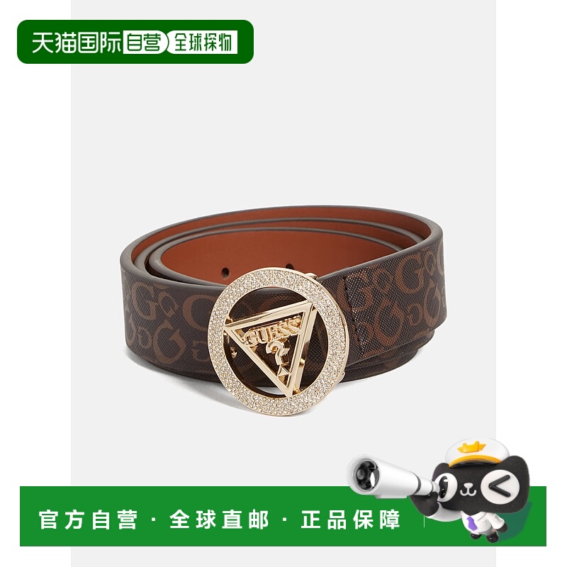 自营 guess闪亮搭扣徽标腰带 - 棕色皮革 【美国奥莱】直发皮带