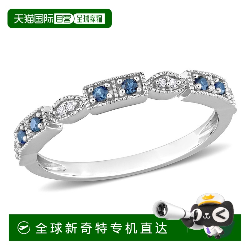 美国直邮julianna b 女士 戒指蓝宝石钻石白金复古