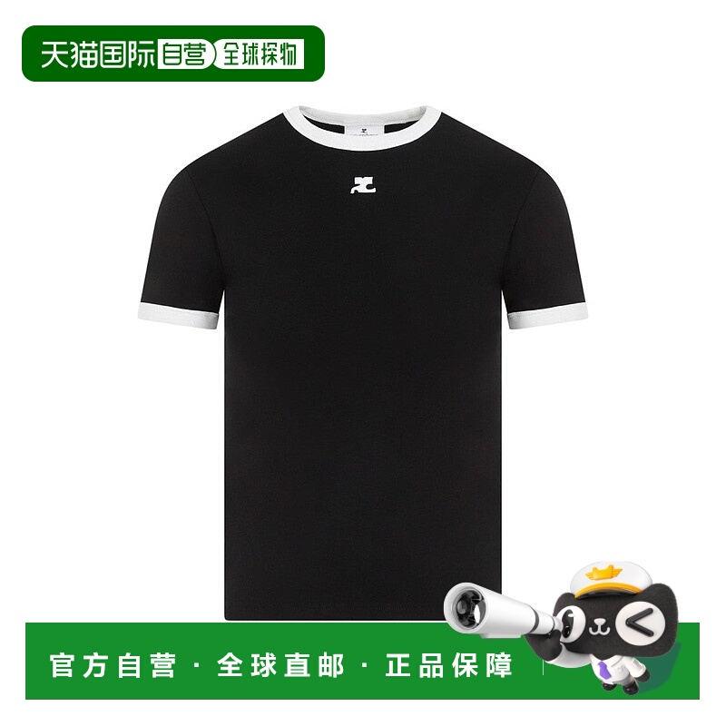 自营courregesBlack Bumpy Contrast T-Shirt Reedition - black