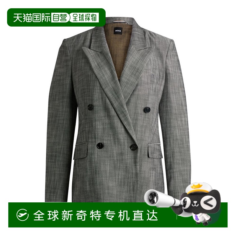 自营bossRegular-fit double-breasted blazer - patterned 【美