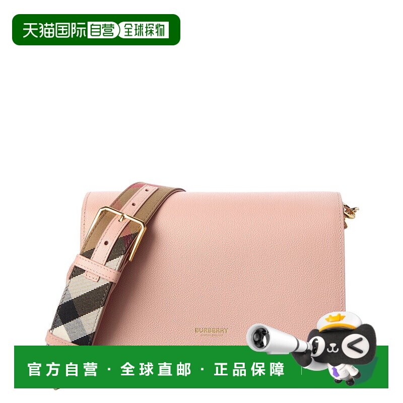 自营Burberry格子帆布 & 皮革单肩包-粉红色 美国奥莱直发斜挎包