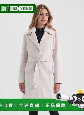 自营Ellen Tracy女式人造绒面风衣，带可拆卸皮领-奶油色 美国奥