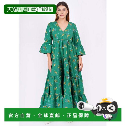 自营leotaSariah Poplin Maxi Dress Lucky Cheetah Verdant Gree