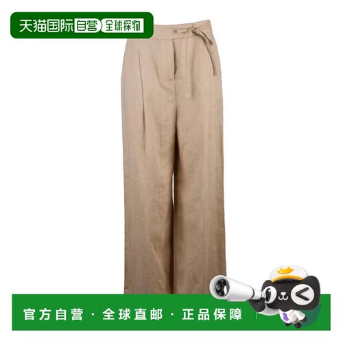 自营Eleventy High Waist Linen Trousers - Beige - neutrals 美