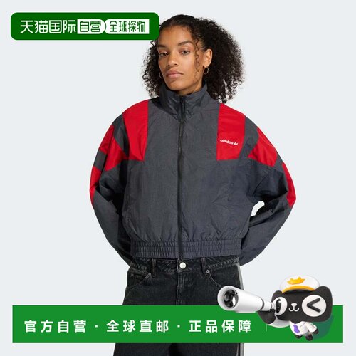 自营女款adidas BLOCKED水洗拉链TRACKTOP-黑色 美国奥莱直发