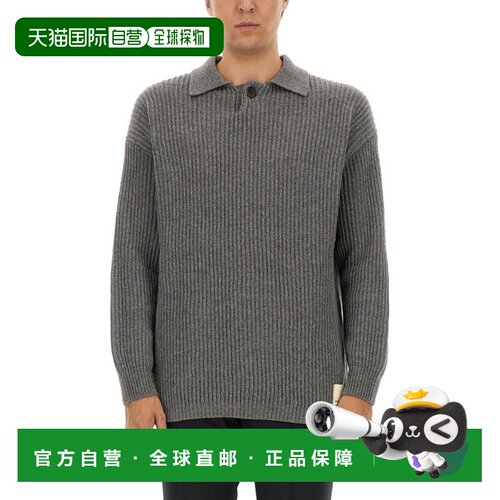 自营emporio armaniRibbed Grey Wool Jersey - grey 美国奥莱直