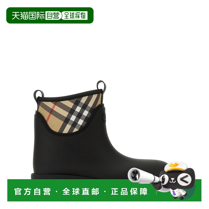 自营burberryLow Ankle Boots With Checkered Pattern - black