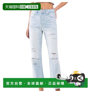 美国奥 浅色洗涤 自营 vervet高腰做旧九分牛仔裤