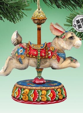 Designocracy 旋转木马兔子木制装饰品 2 件套 - 多色 【美国奥莱