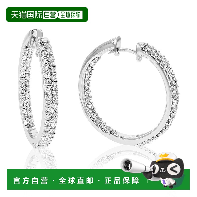 自营 vir jewels2 克拉圆形切割实验室生长钻石圈形耳环 0.925 纯