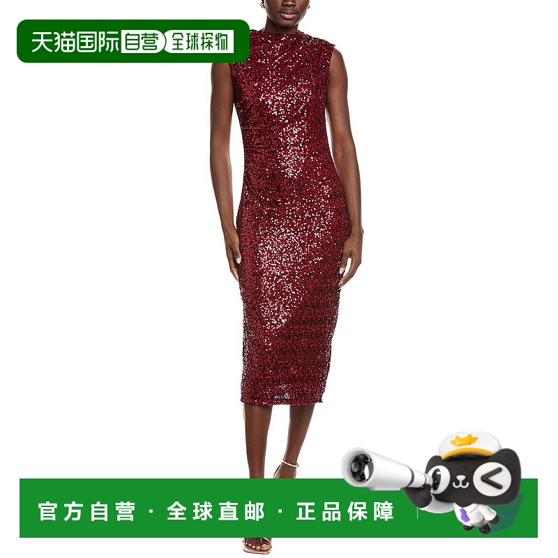 自营Anne Klein Draped Sequin Midi Dress - red 美国奥莱直发