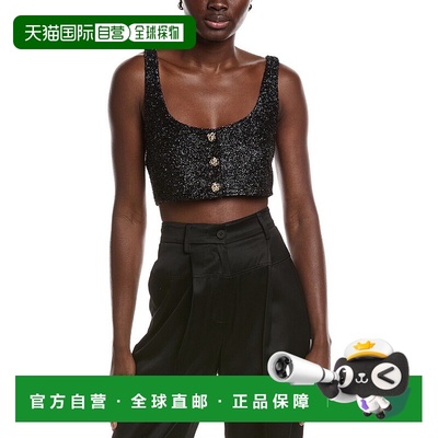 自营GANNI Sparkle Wool-Blend Cropped Top - black 美国奥莱直