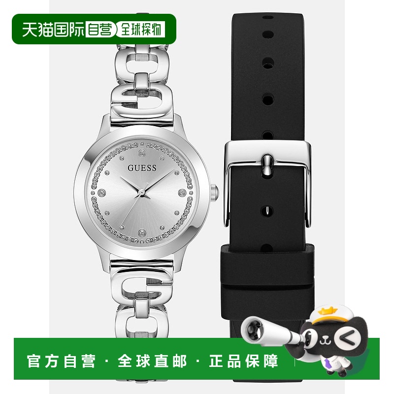 自营guess银色模拟硅手表-银色/黑色 美国奥莱直发