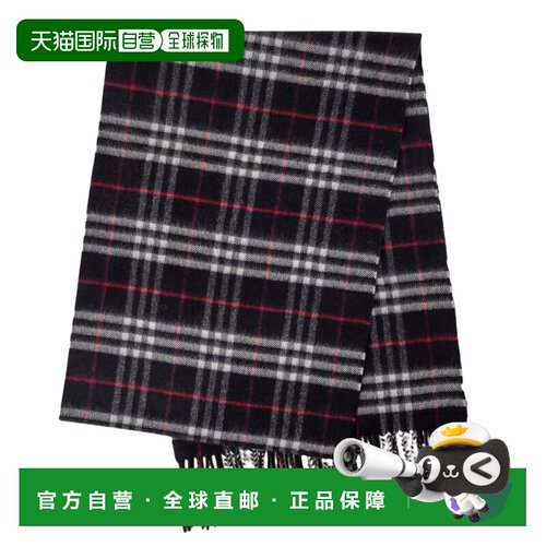 自营Burberry Navy Vintage Checker Cashmere Long Scarf with F