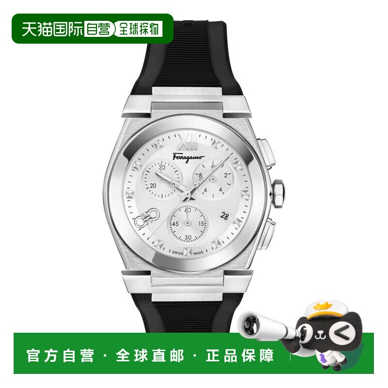 自营salvatore ferragamoVega Chrono硅胶手表-黑色/不锈钢/银色