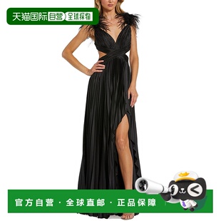 Feather Cap Gown Duggal Back Pleated Open 自营Mac Sleeve