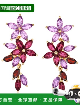 自营Ross-Simons 18kt 金多宝石花卉吊式耳环 - 紫色 美国奥莱直