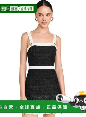 自营 alice + olivia 女士 Clarine 方形褶皱迷你连衣裙，黑色/米