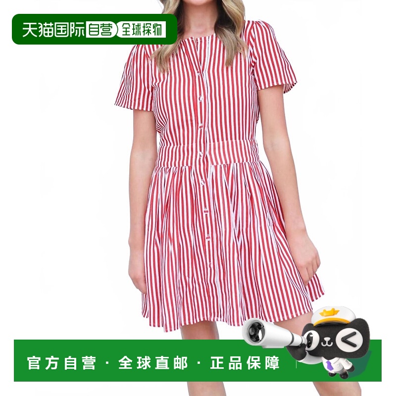 自营sail to sable红白条纹纽扣前襟系带连衣裙 美国奥莱直发