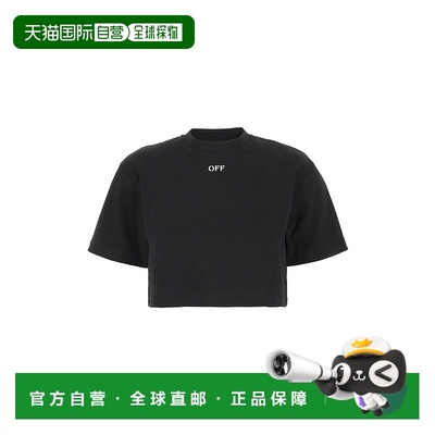 香港直邮潮奢 off-white 女士 黑色 Off Stamp Rib Cropped T 恤