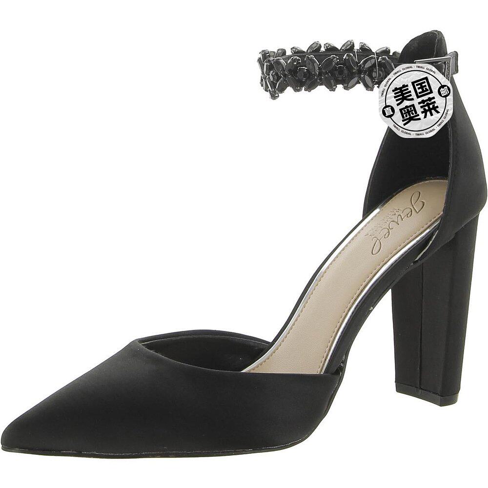 jewel badgley mischkaollie 女式踝带优雅高跟鞋 - 黑色缎面