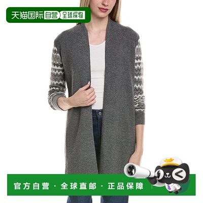 自营sofiacashmere Lurex Fairisle开放式羊毛和羊绒混纺开襟羊毛